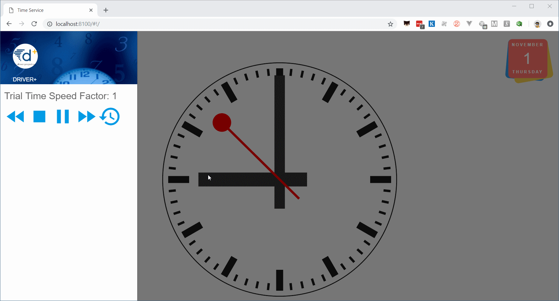 In case no TMT is running, the Test-bed time-service GUI can also be used to start/stop/pause a Trial, as well as set the simulation speed